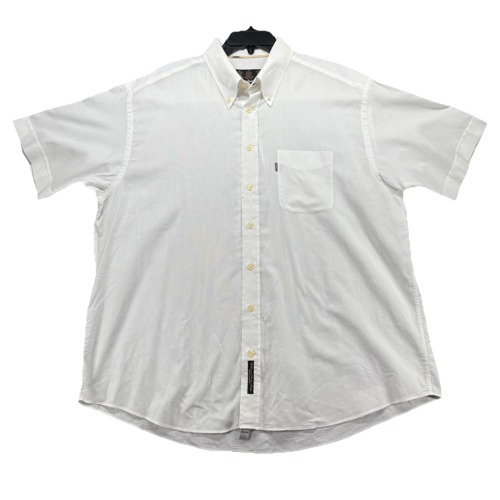 BARBOUR Mens Button Front Shirt XL White Short Sleeve Casual Classic Fit